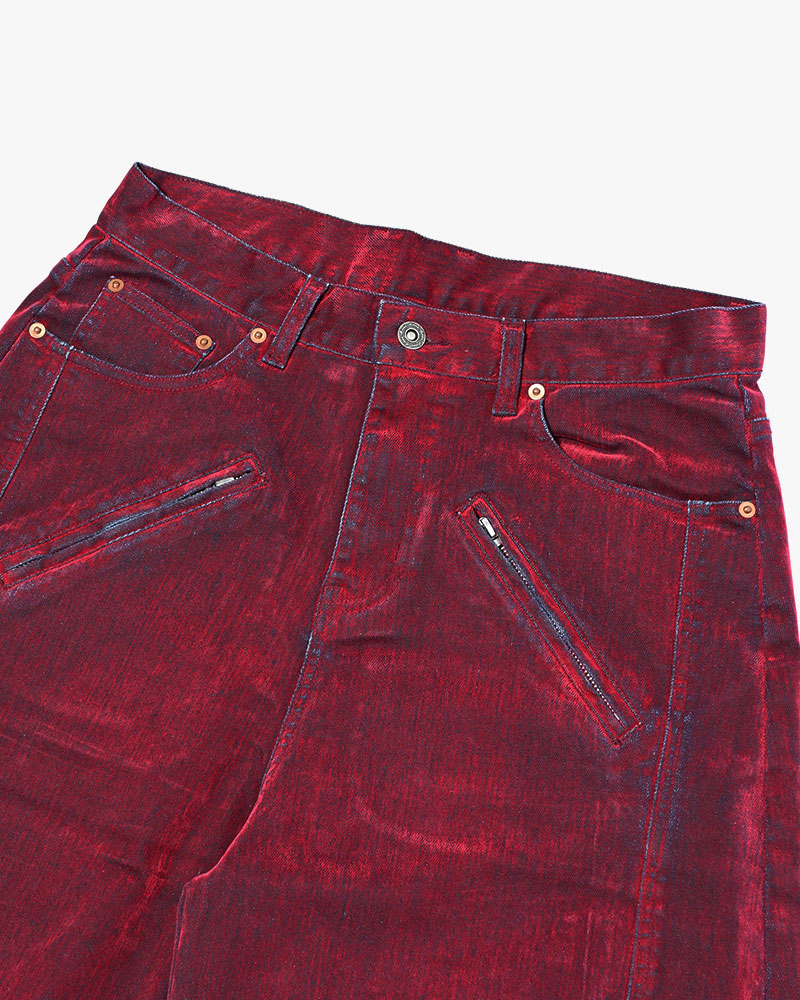 FLOCKY DENIM CURVE PANTS -RED-