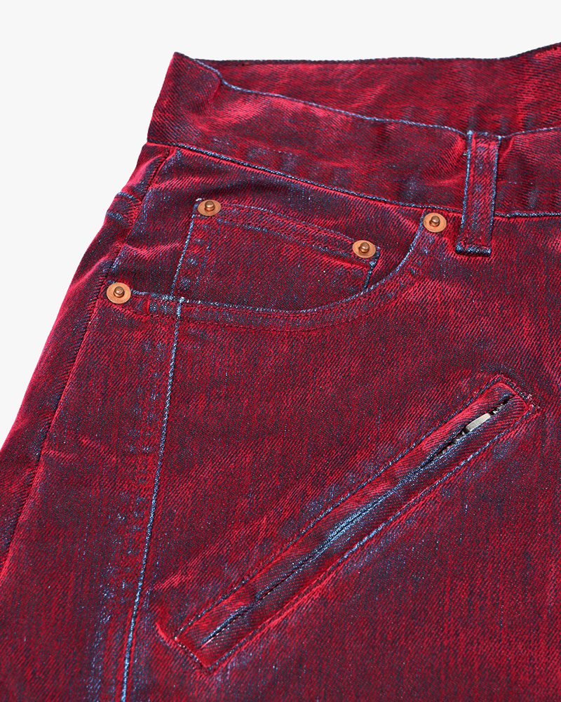 FLOCKY DENIM CURVE PANTS -RED-