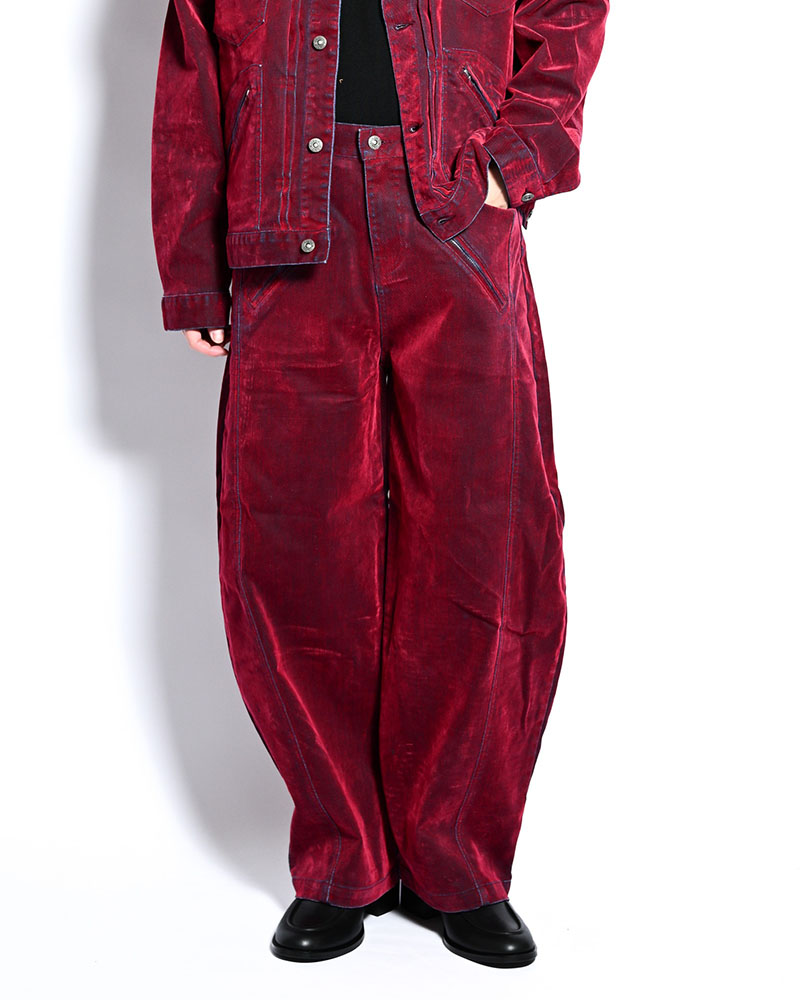 FLOCKY DENIM CURVE PANTS -RED-