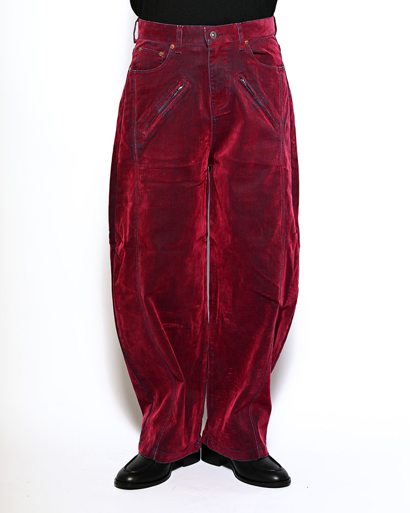 FLOCKY DENIM CURVE PANTS -RED-