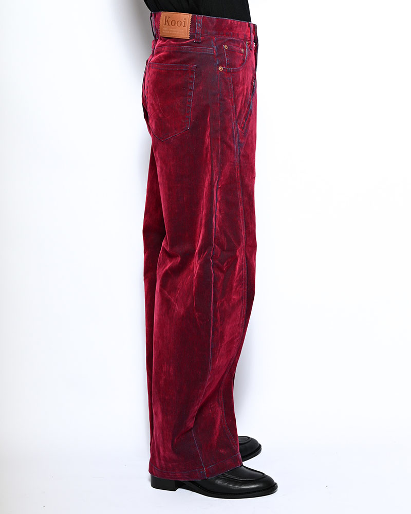 FLOCKY DENIM CURVE PANTS -RED-