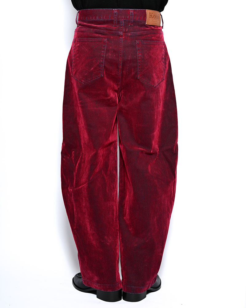 FLOCKY DENIM CURVE PANTS -RED-