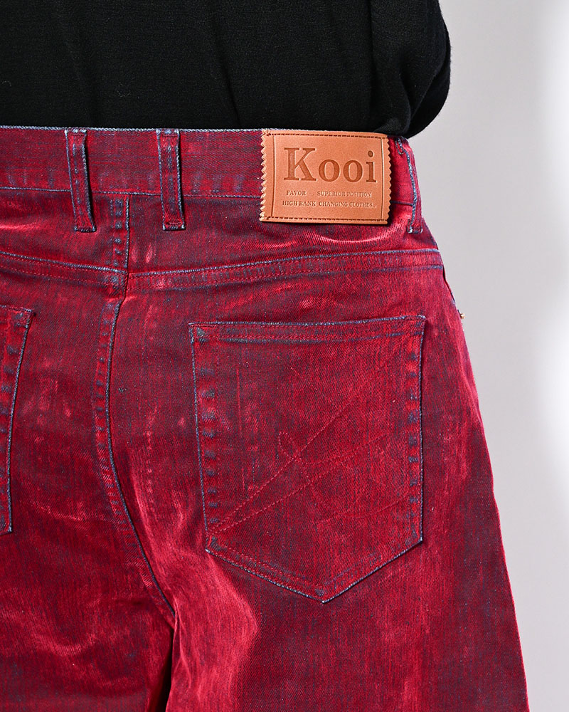 FLOCKY DENIM CURVE PANTS -RED-