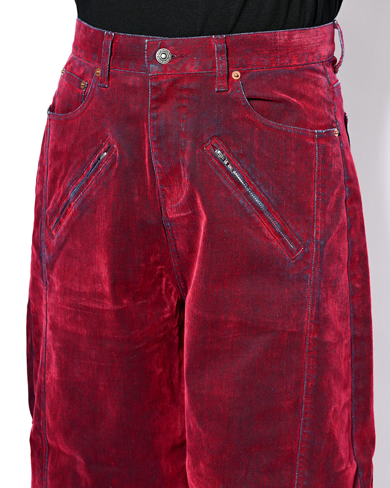 FLOCKY DENIM CURVE PANTS -RED-
