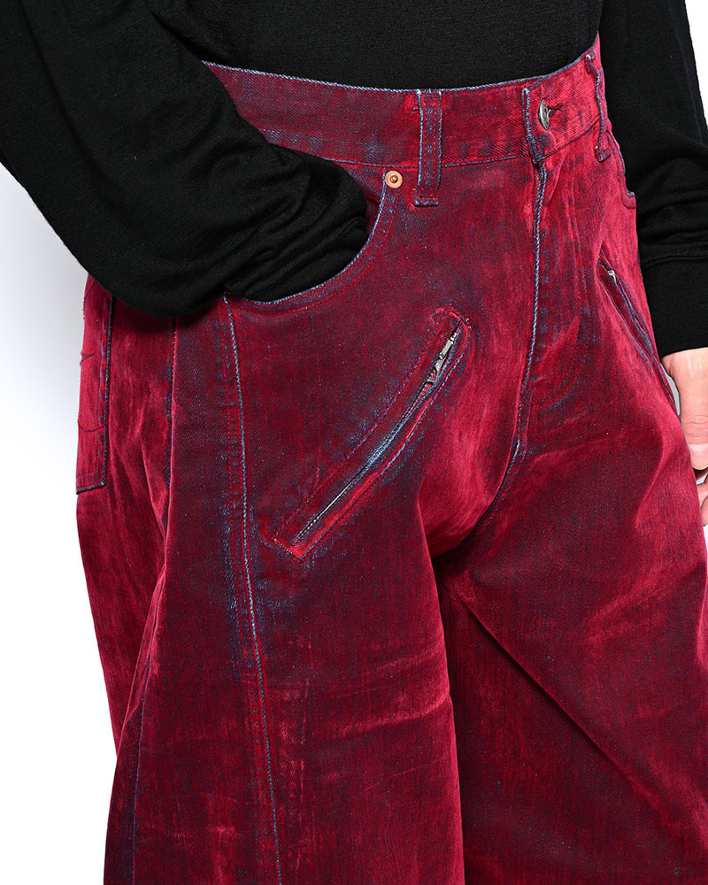 FLOCKY DENIM CURVE PANTS -RED-