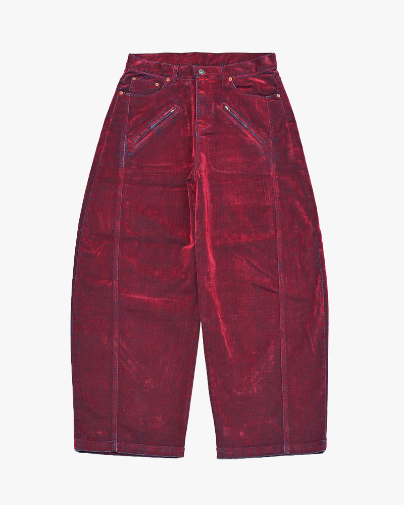 FLOCKY DENIM CURVE PANTS -RED-