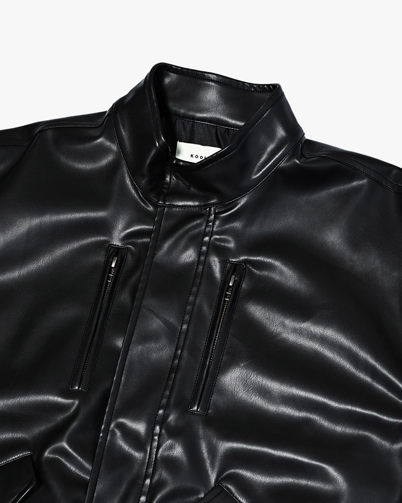 VEGAN LEATHER SHORT MODS JACKET -BLACK-