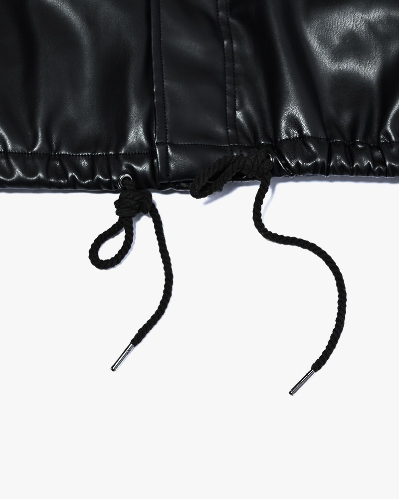 VEGAN LEATHER SHORT MODS JACKET -BLACK-
