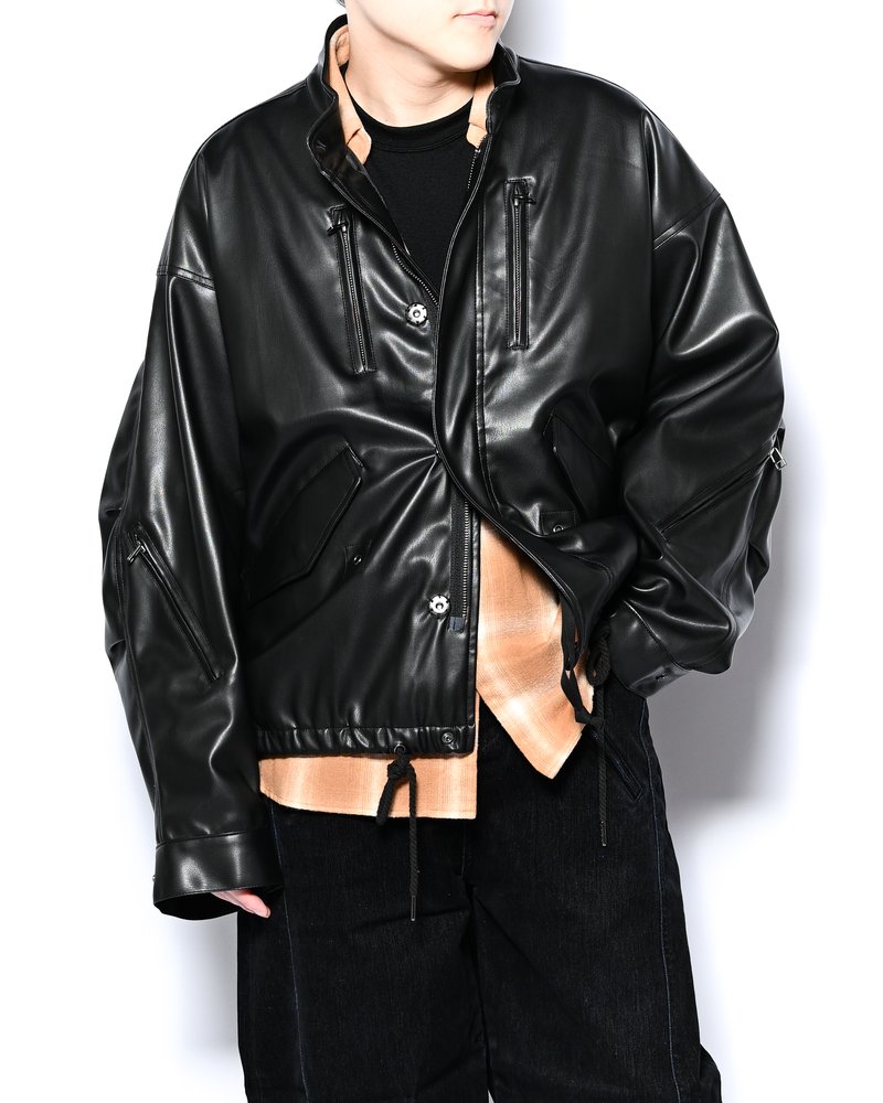VEGAN LEATHER SHORT MODS JACKET -BLACK-