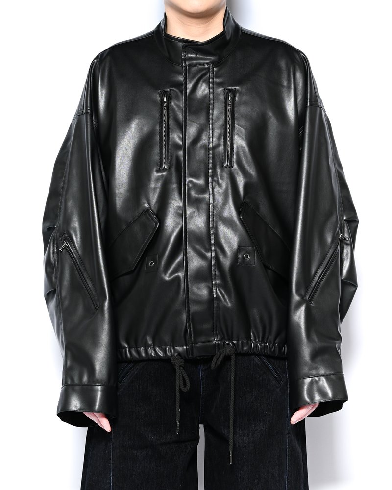 VEGAN LEATHER SHORT MODS JACKET -BLACK-