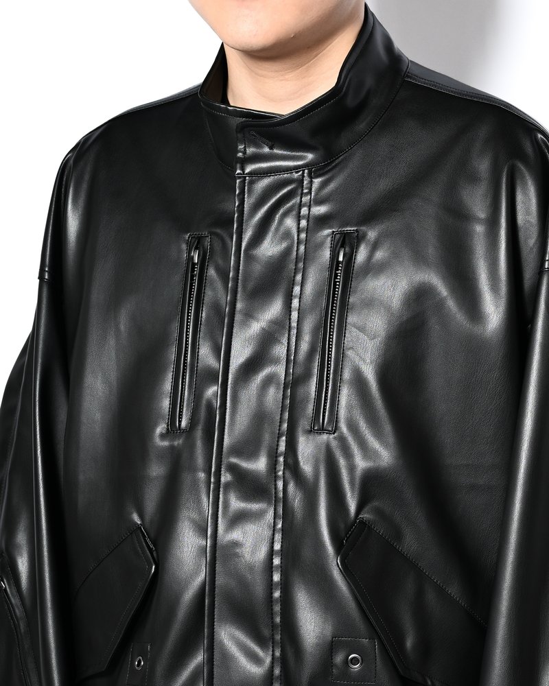 VEGAN LEATHER SHORT MODS JACKET -BLACK-