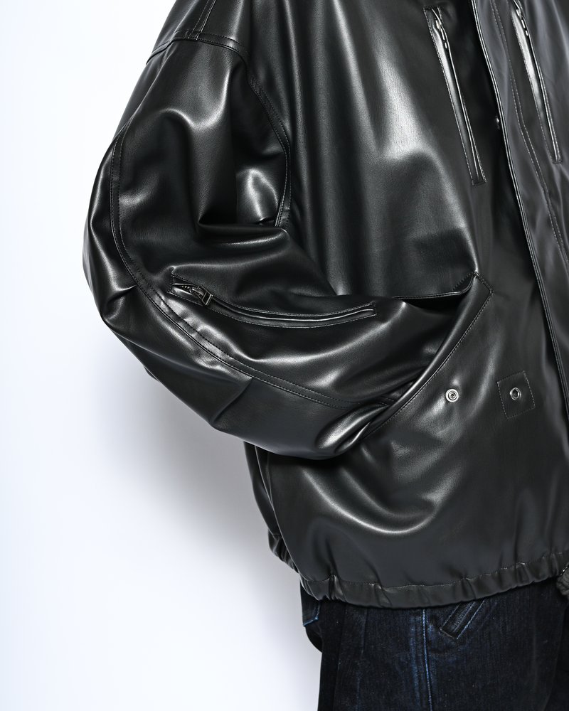 VEGAN LEATHER SHORT MODS JACKET -BLACK-