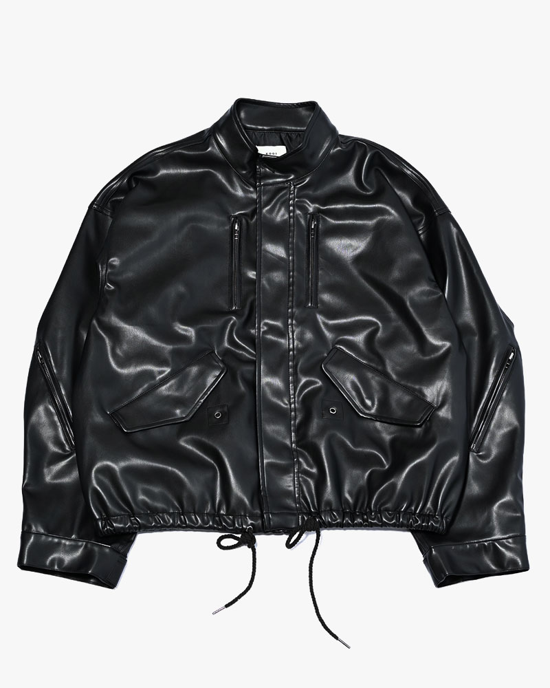 VEGAN LEATHER SHORT MODS JACKET -BLACK-