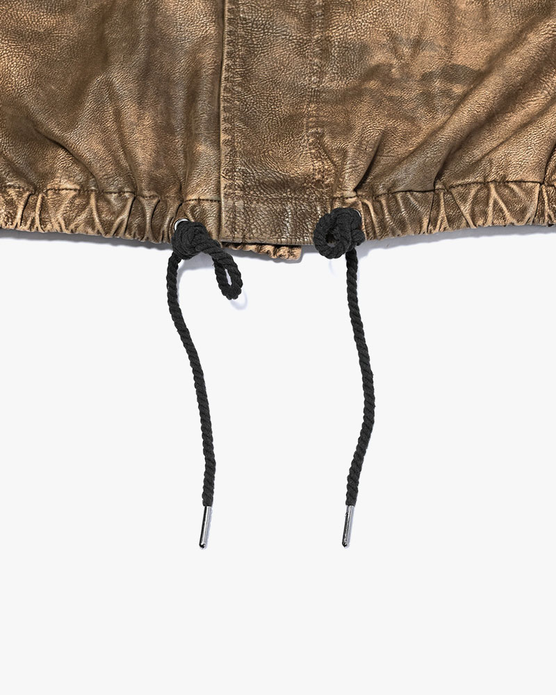 VEGAN LEATHER SHORT MODS JACKET -BROWN-