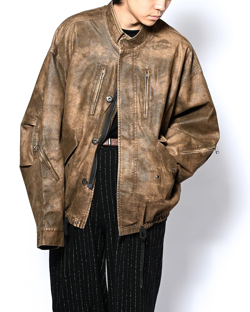 VEGAN LEATHER SHORT MODS JACKET -BROWN-