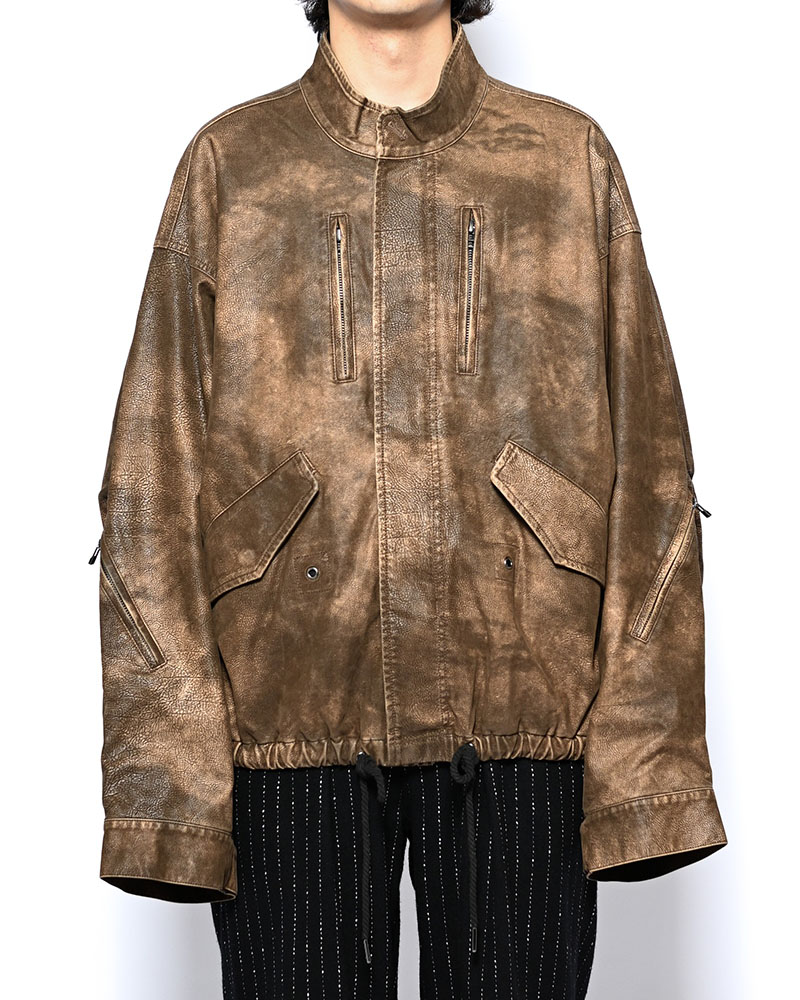 VEGAN LEATHER SHORT MODS JACKET -BROWN-