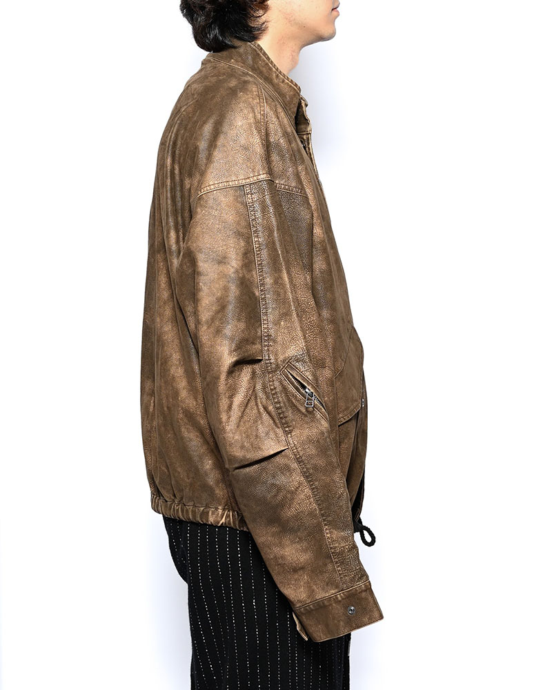 VEGAN LEATHER SHORT MODS JACKET -BROWN-