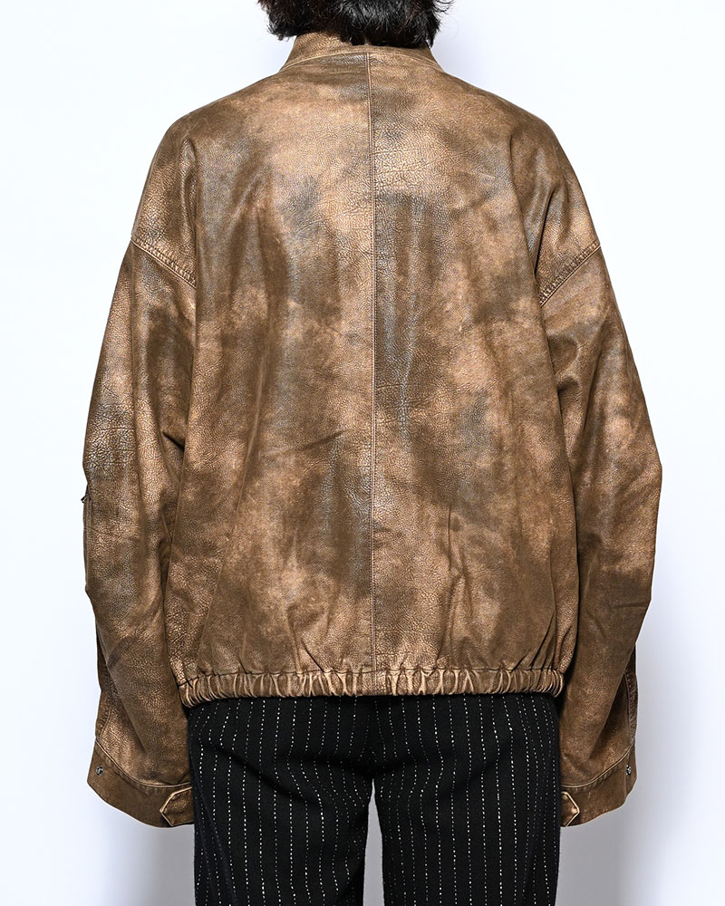 VEGAN LEATHER SHORT MODS JACKET -BROWN-