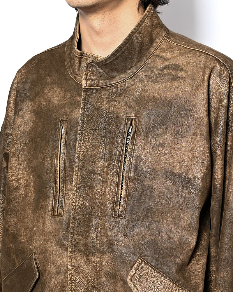 VEGAN LEATHER SHORT MODS JACKET -BROWN-