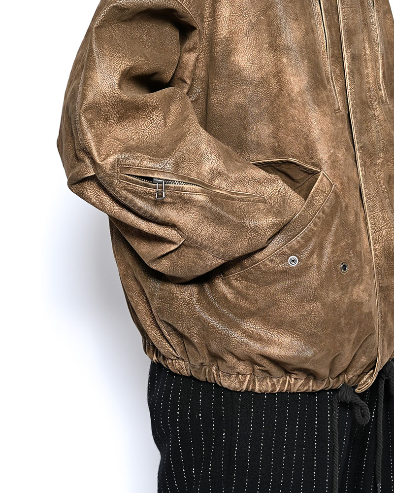 VEGAN LEATHER SHORT MODS JACKET -BROWN-