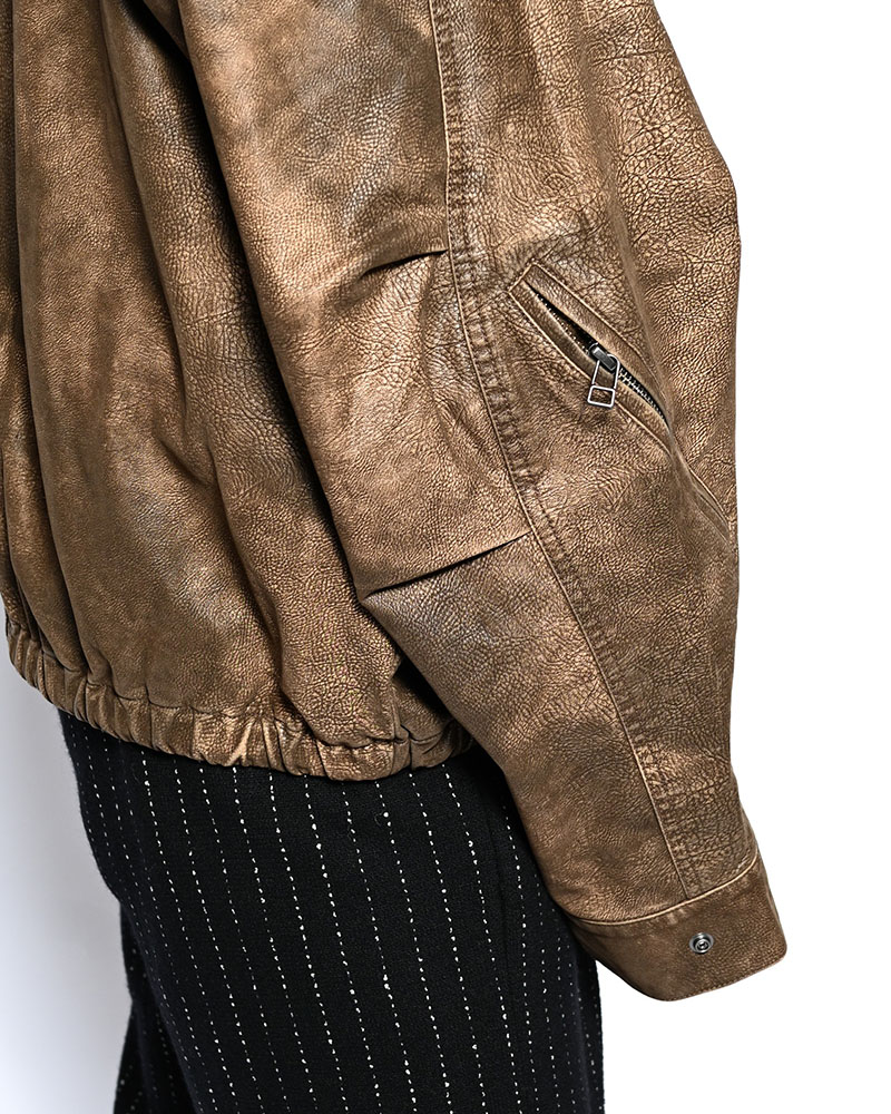 VEGAN LEATHER SHORT MODS JACKET -BROWN-