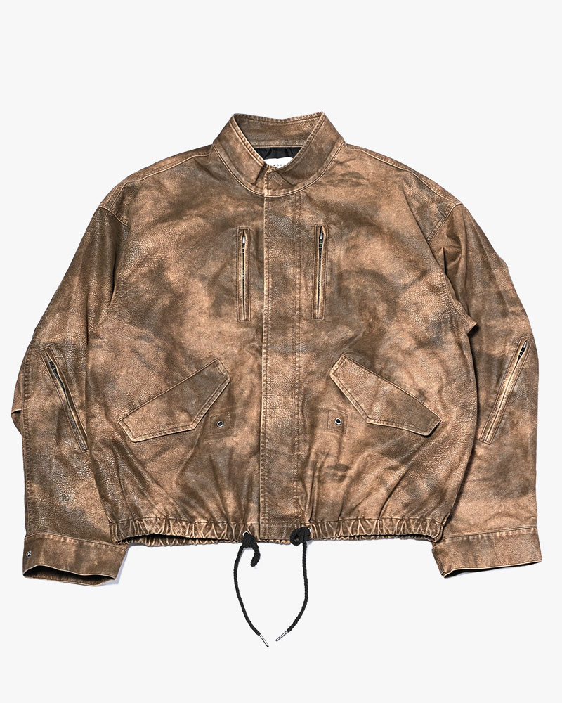 VEGAN LEATHER SHORT MODS JACKET -BROWN-