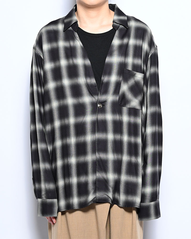 ONE BUTTON SHIRT RAYON OMBRE CHECK -BLACK-
