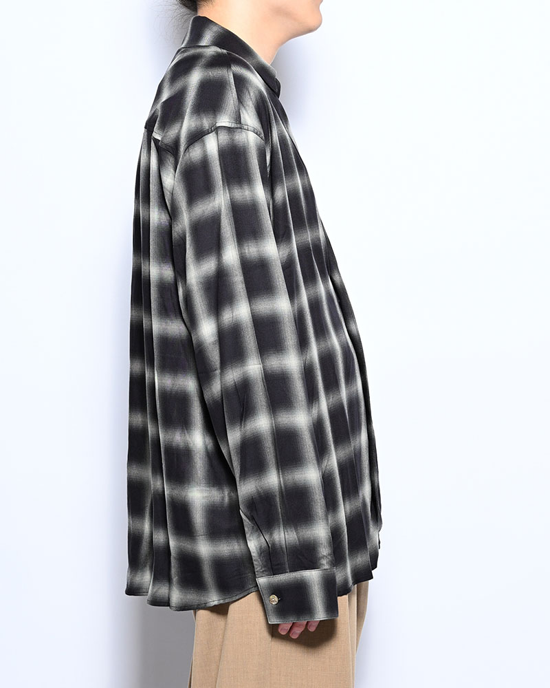 ONE BUTTON SHIRT RAYON OMBRE CHECK -BLACK-