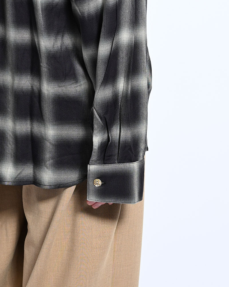 ONE BUTTON SHIRT RAYON OMBRE CHECK -BLACK-