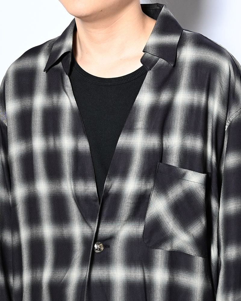 ONE BUTTON SHIRT RAYON OMBRE CHECK -BLACK-