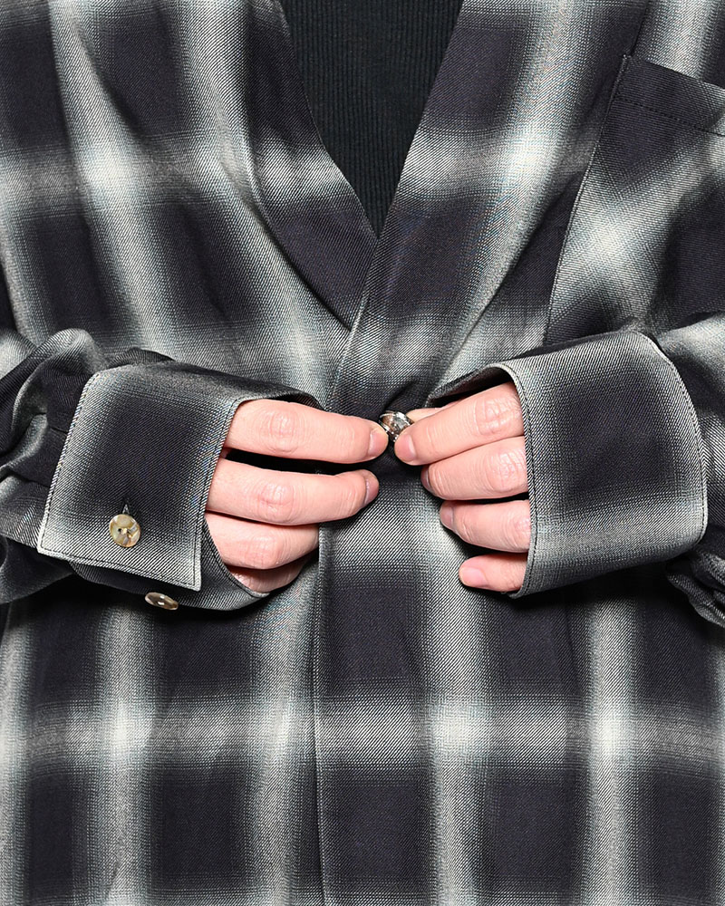 ONE BUTTON SHIRT RAYON OMBRE CHECK -BLACK-