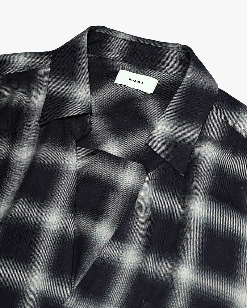 ONE BUTTON SHIRT RAYON OMBRE CHECK -BLACK-