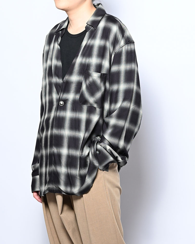 ONE BUTTON SHIRT RAYON OMBRE CHECK -BLACK-