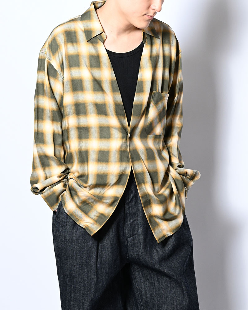ONE BUTTON SHIRT RAYON OMBRE CHECK -GREEN-