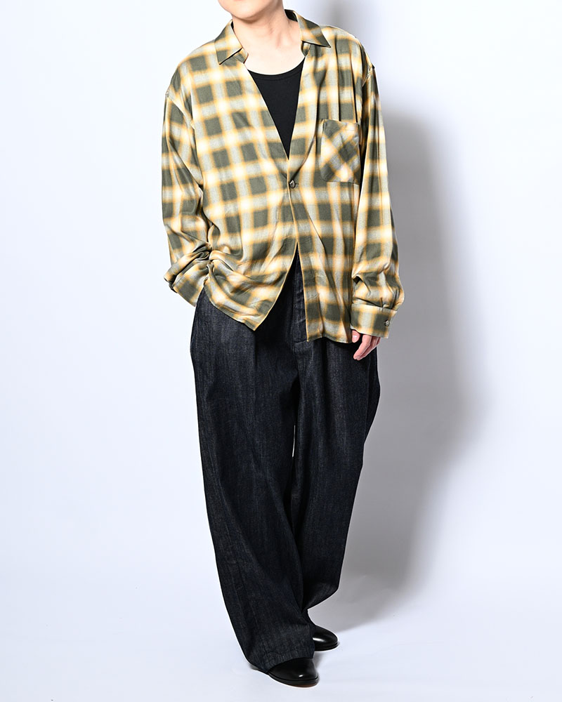 ONE BUTTON SHIRT RAYON OMBRE CHECK -GREEN-