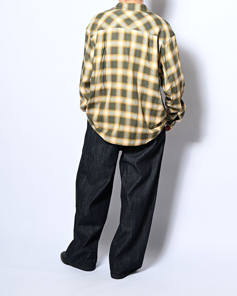 ONE BUTTON SHIRT RAYON OMBRE CHECK -GREEN-