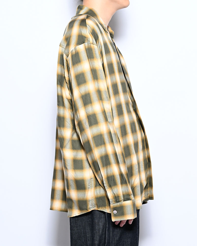 ONE BUTTON SHIRT RAYON OMBRE CHECK -GREEN-