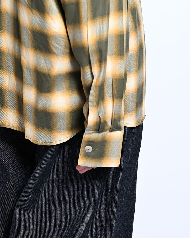 ONE BUTTON SHIRT RAYON OMBRE CHECK -GREEN-