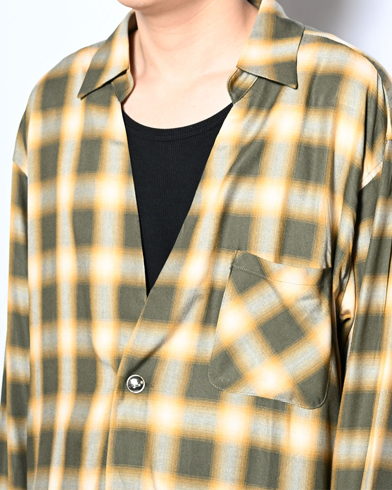 ONE BUTTON SHIRT RAYON OMBRE CHECK -GREEN-