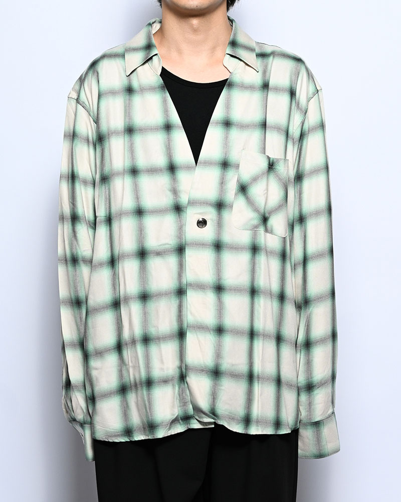 ONE BUTTON SHIRT RAYON OMBRE CHECK -WHITE-