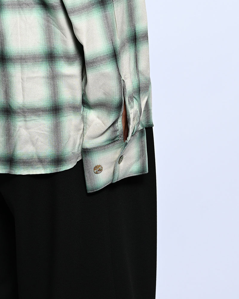 ONE BUTTON SHIRT RAYON OMBRE CHECK -WHITE-