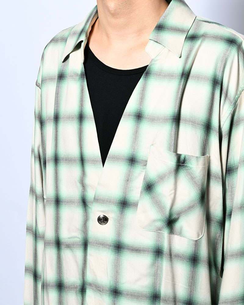 ONE BUTTON SHIRT RAYON OMBRE CHECK -WHITE-
