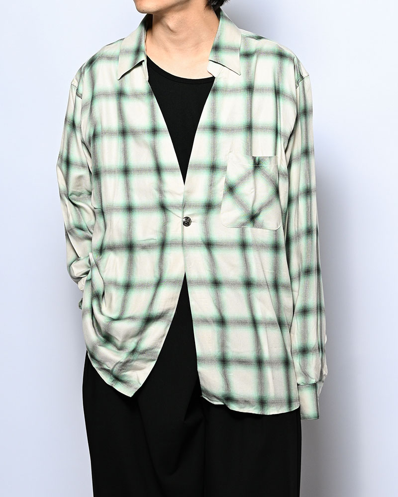 ONE BUTTON SHIRT RAYON OMBRE CHECK -WHITE-