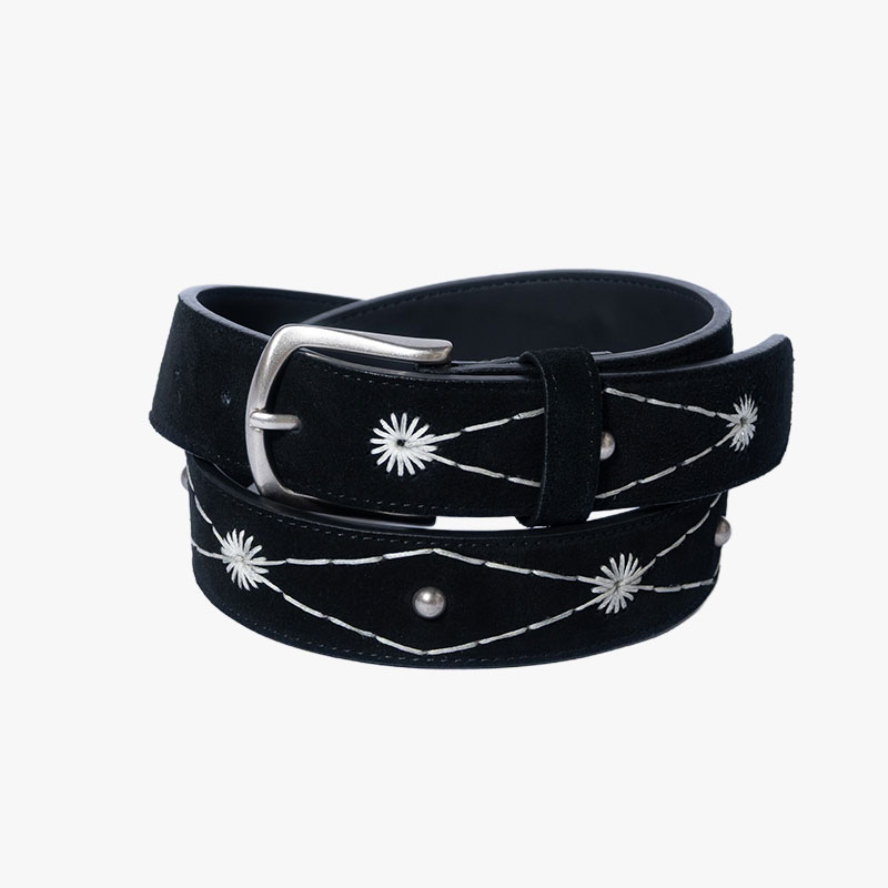 STITCH WORK SUEDE BELT -2.COLOR-(BLACK)