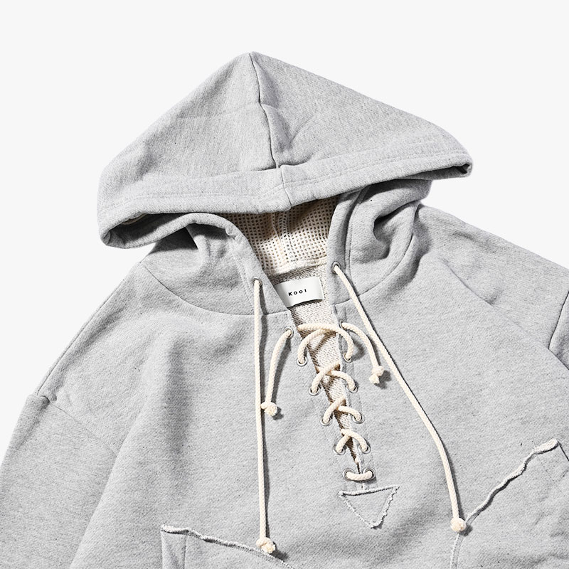 MESH LAYER LACE UP HOODIE -2.COLOR-