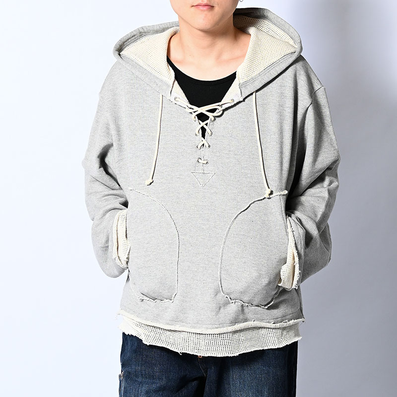 MESH LAYER LACE UP HOODIE -2.COLOR-