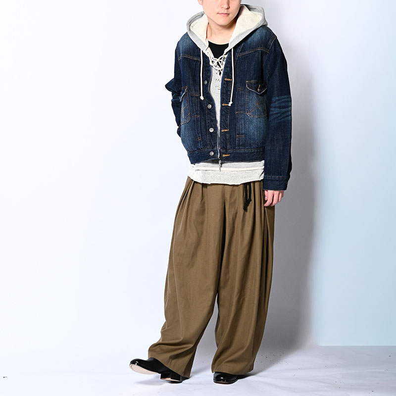 MESH LAYER LACE UP HOODIE -2.COLOR-