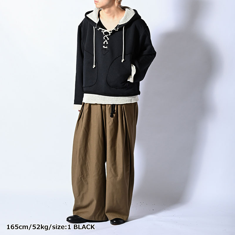 MESH LAYER LACE UP HOODIE -2.COLOR-