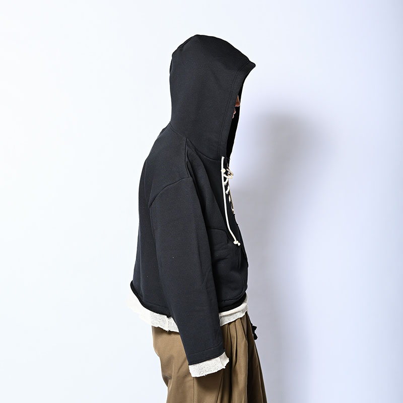 MESH LAYER LACE UP HOODIE -2.COLOR-
