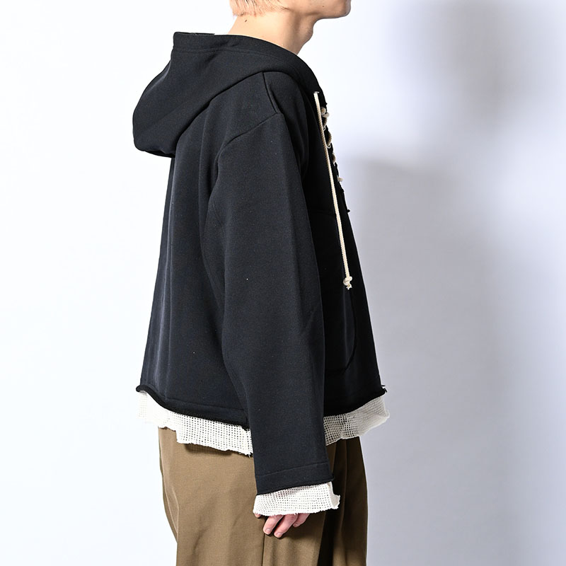 MESH LAYER LACE UP HOODIE -2.COLOR-